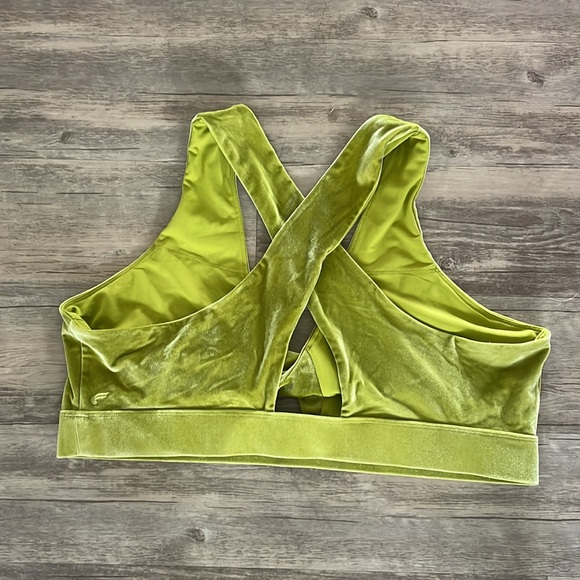 Fabletics Oasis Twist Velour Sports Bra In Green Leaf - Picture 7 of 7